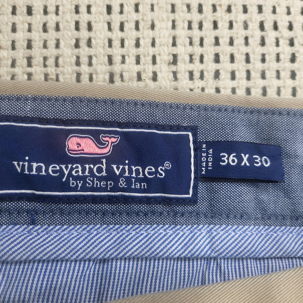 Vineyard Vines Pants Mens 36x30 Beige Chino Casual Flat Front Straight Leg Khaki - Picture 3 of 7